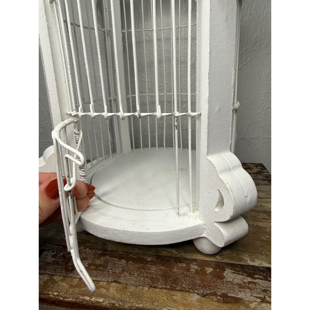 White Dome Wooden Birdcage Home Decor Porch Wedding Plant Display Shabby Chic - Picture 3 of 5